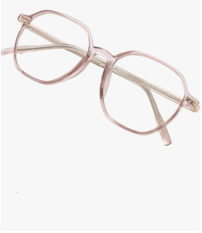 Polygon Blue Light Glasses Light Tea Frame