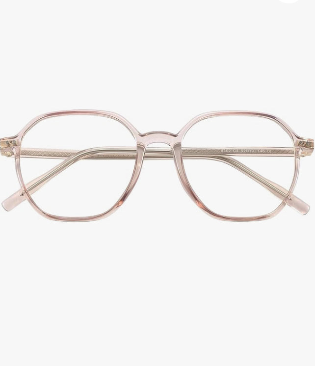 Polygon Blue Light Glasses Light Tea Frame