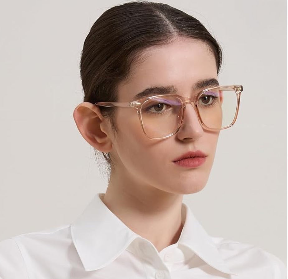 Oversized Square Blue Light Glasses - Transparent Brown