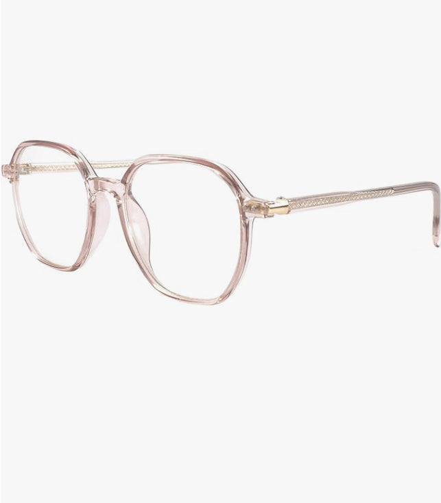 Polygon Blue Light Glasses Light Tea Frame