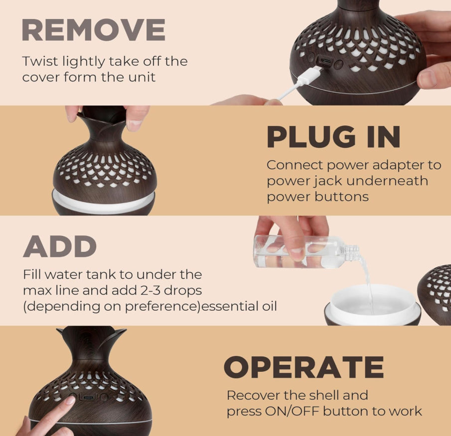 Mini Humidifier for Desk Bedroom Indoor Plant 300 ml Aromatherapy Diffuser Humidifier for Office Small Room Quiet Colorful Night Light Essential Oil Diffuser