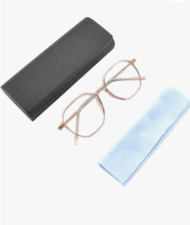 Polygon Blue Light Glasses Light Tea Frame