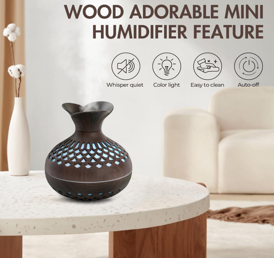 Mini Humidifier for Desk Bedroom Indoor Plant 300 ml Aromatherapy Diffuser Humidifier for Office Small Room Quiet Colorful Night Light Essential Oil Diffuser