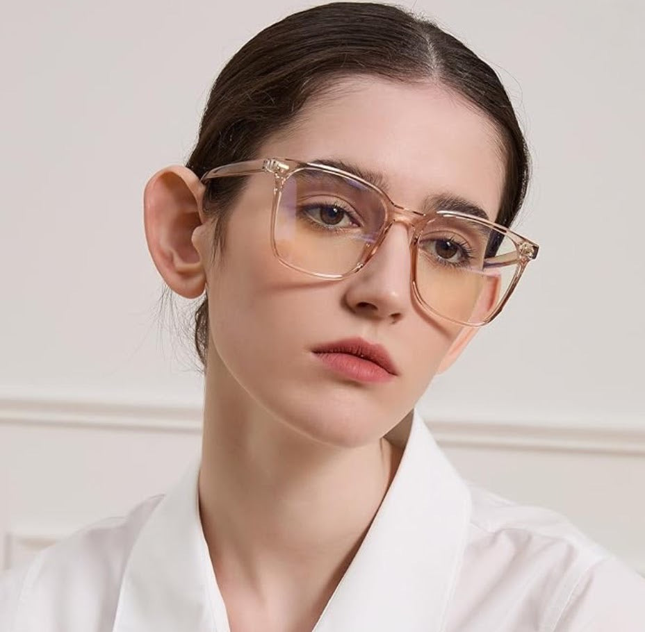 Oversized Square Blue Light Glasses - Transparent Brown