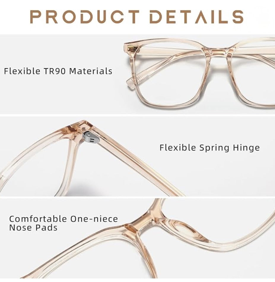 Oversized Square Blue Light Glasses - Transparent Brown